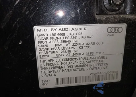2018 Audi Q7 3.0T Premium from USA, damaged, VIN WA1VAAF77JD018335